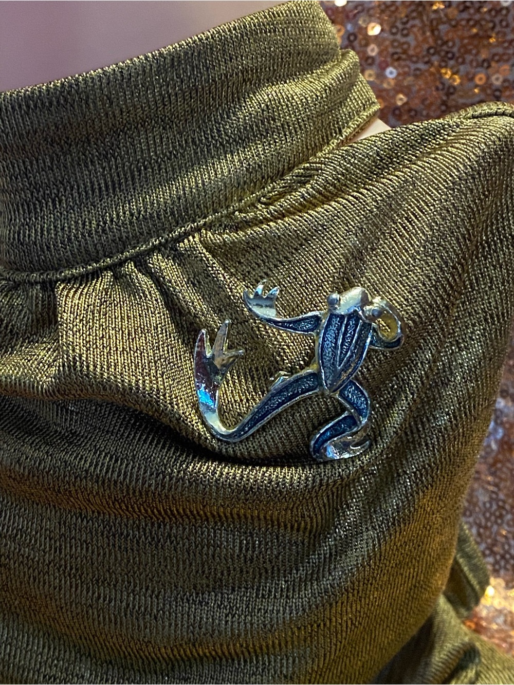 Vintage Gerry’s Frog Pin Brooch | Signed Silver Tone Enamel Amphibian Jewelry